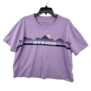 Life is Good Crusher Cropped T-Shirt Size XL Purple Mountain Take It Easy